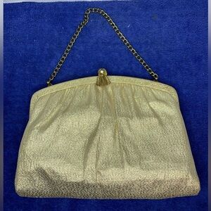 VINTAGE 50s Admiral Shiny GOLD Clutch Purse Evening Bag Chain Strap ELEGANT Old